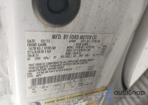 2015 Ford Expedition El Xlt from USA, damaged, VIN 1FMJK1HT1FEF29032